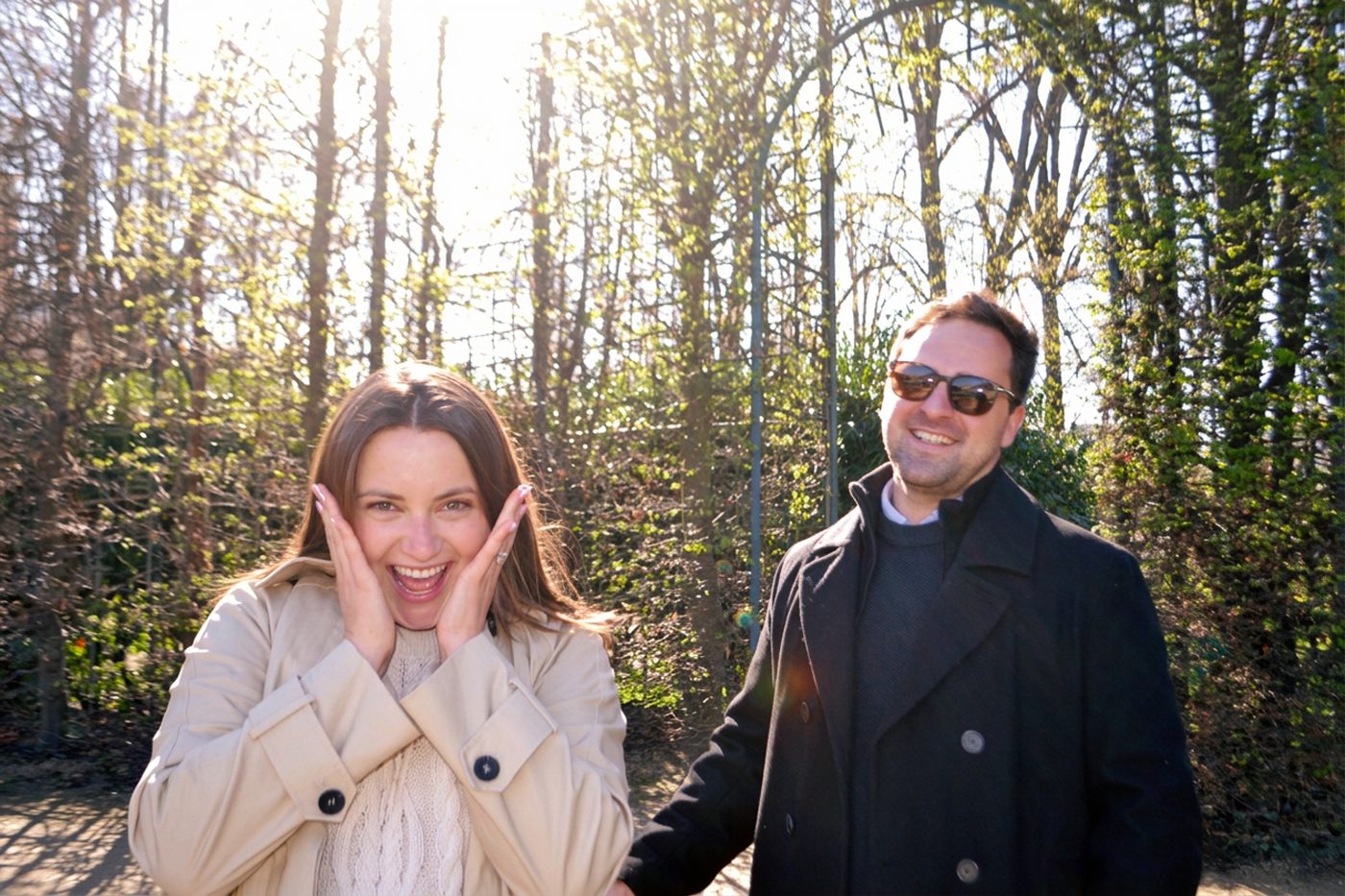 Brooklyn and Will laughing together in spring light