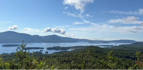 Lake George and its islands seen from a mountain trail