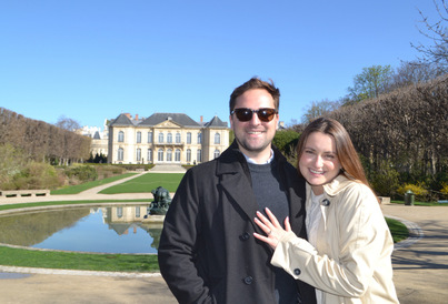 Will and Brooklyn beside the reflecting pool in the Musée Rodin garden